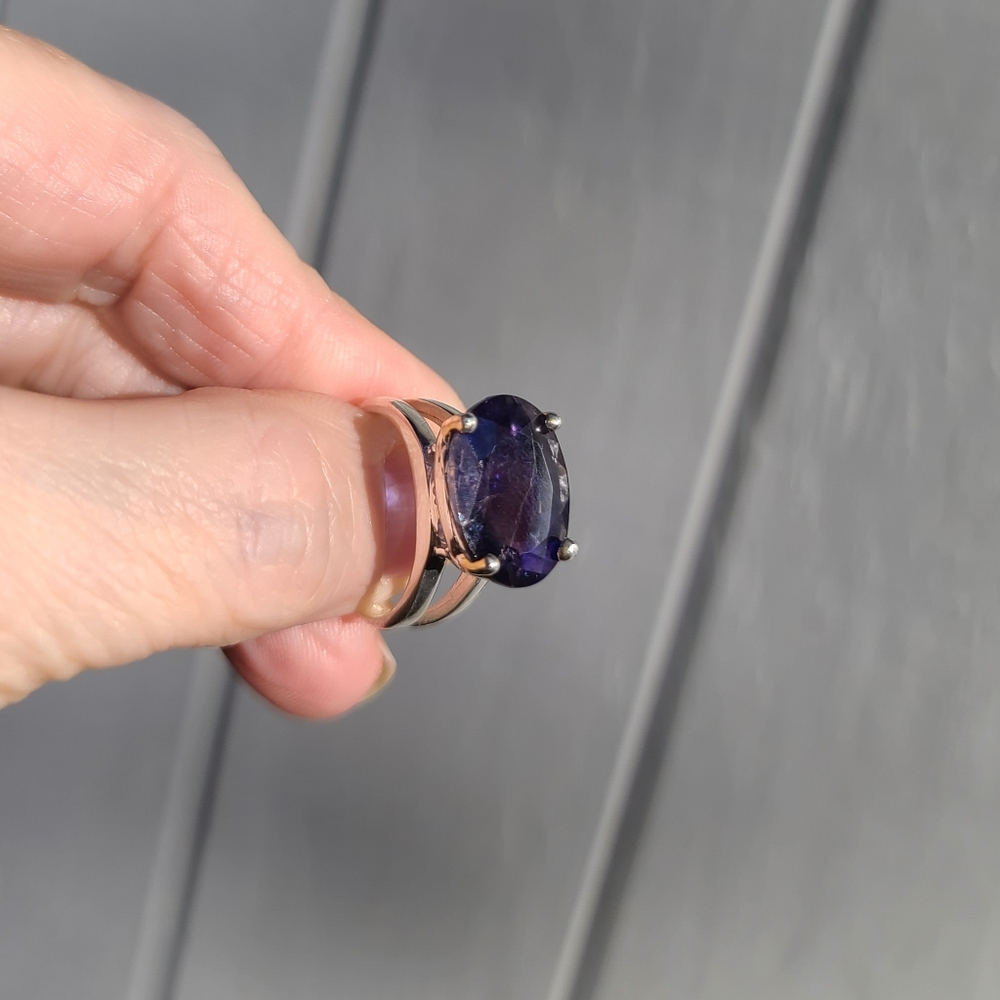 Lolite 6k large cushion cut sterling ring sz7.5 - Picture 3 of 6